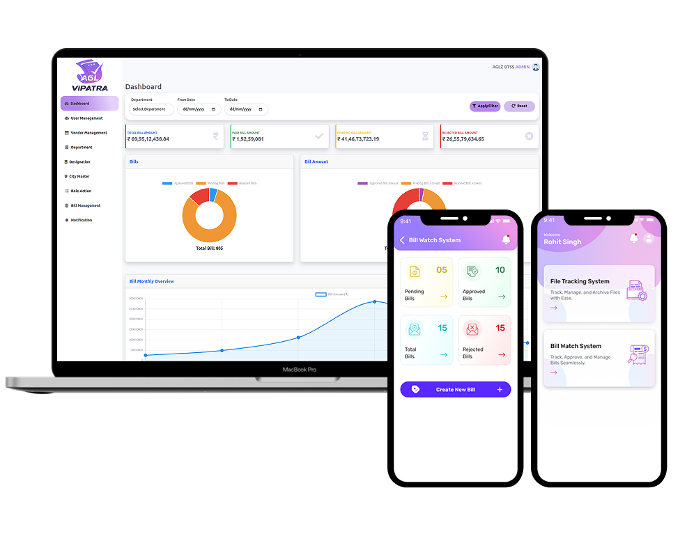 AGL Vipatra web dashboard for multi-level bill approvals and pipeline tracking