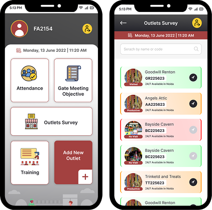 Modern trade mobile app for attendance outlet survey and training
