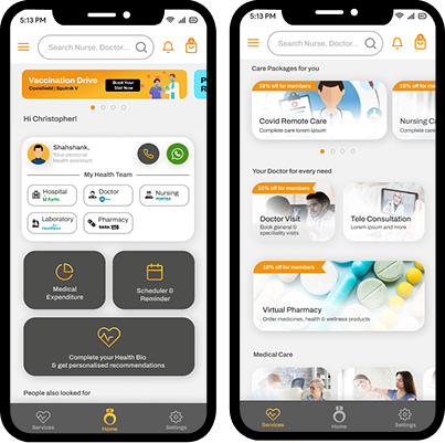 Housepital patient mobile app for home healthcare booking and care packages